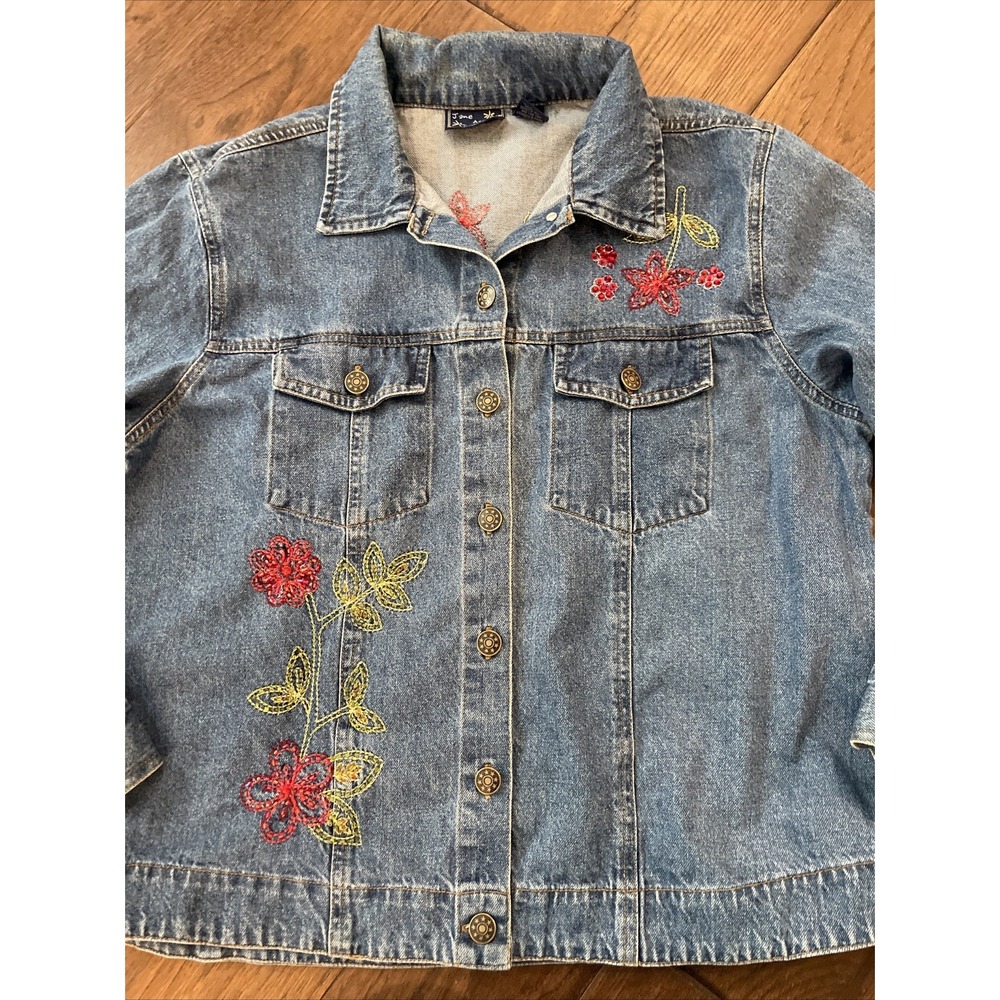 Womens Jane Ashley Jean Jacket Embroidered Jewels size S